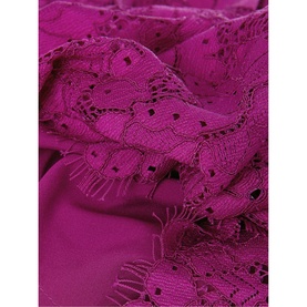 Hobbs Rosaleen Dress in purple, close-up of floral lace overlay detail with fringe trim edge