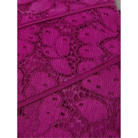 Hobbs Rosaleen Dress in purple lace fabric, close-up showing floral lace pattern and elasticated trim detail