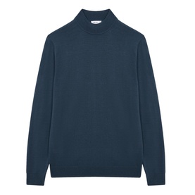 Reiss Kelby Turtleneck Sweater in blue wool, featuring mock neck, long sleeves and ribbed trims