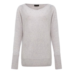 Phase Eight Sienna Wool Cashmere Asymmetric Sweater in grey with slash neckline, long sleeves, and ribbed cuffs and hem