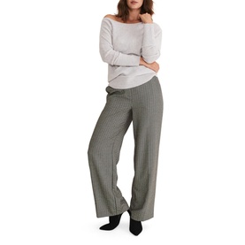 Model wearing Phase Eight Sienna Wool Cashmere Asymmetric Sweater in grey with slash neckline