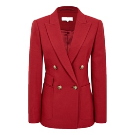 Reiss Lola Double Breasted Blazer in red, gold button fastening, peaked lapel, button cuffs, structured fit