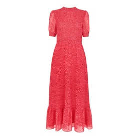 Shirred Checkerboard Midi Dress