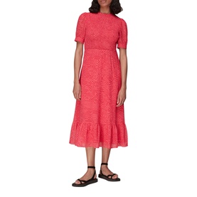Shirred Checkerboard Midi Dress