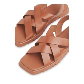 Whistles Ren Woven Sandals in brown leather, criss-cross woven straps, square open toe, chunky flat EVA sole