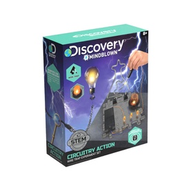 Discovery Mindblown Circuitry Action STEM experiment set box, featuring lightning and light bulb imagery, multi-coloured design, ages 8+