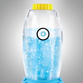 FAO Schwarz Rocket Ship Reaction Chamber, clear rocket-shaped vessel with yellow cap, filled with blue fizzing liquid