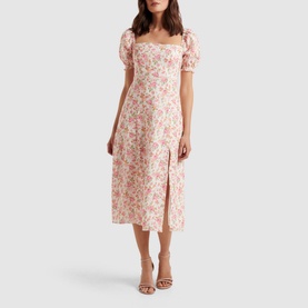 Carson Linen Square Neck Midi Dress