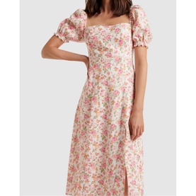 Carson Linen Square Neck Midi Dress