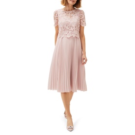Samina Pleated Double Layer Lace Dress