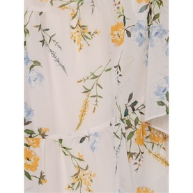 Phase Eight Lucie Floral Maxi Shirt Dress in multi, close-up of yellow and blue floral print on white semi-sheer fabric
