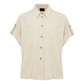 Phase Eight Mona Co-Ord Blouse in cream with collar, gold-tone buttons, short sleeves with turned-up cuffs and chest patch pockets