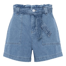 Phase Eight Pollie Cargo Shorts in blue denim with paperbag waist, self-tie belt, and patch pockets