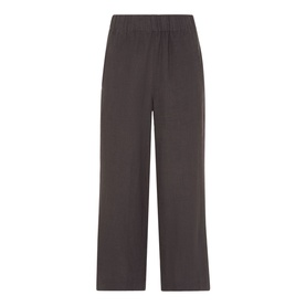 Whistles Linen Trousers in black, high rise wide leg cropped style with elasticated waistband detail