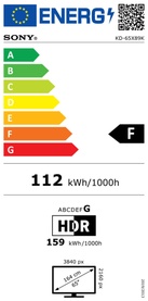 Sony Bravia 65 Inch 4K UHD X89K Google TV EU energy label, rated E, 112 kWh/1000h, HDR, 159 kWh/1000h