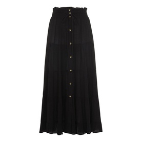 Button Front Crinkle Midi Skirt