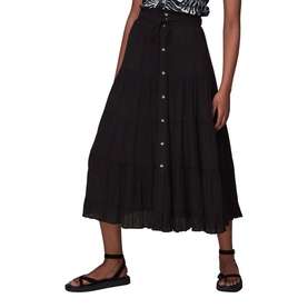Button Front Crinkle Midi Skirt