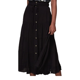 Button Front Crinkle Midi Skirt