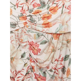 Phase Eight Larna Blush Jackie Dress in pink floral print, close-up showing ruched detailing on fitted silhouette