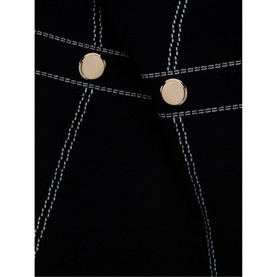 Phase Eight Amaya Contrast Stitch Detail Dress in black, close-up showing white contrast stitching and gold-tone button details