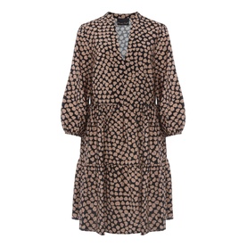Phase Eight Kesia Hearts Swing Dress in cream, V-neck, bracelet sleeves, tiered skirt with all-over heart print
