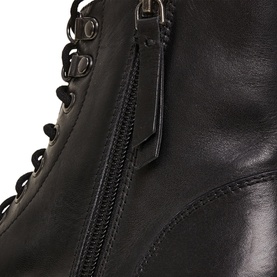 Phase Eight Lace Up Leather Boots in black, close-up showing side zip fastening and lace-up detail on leather upper