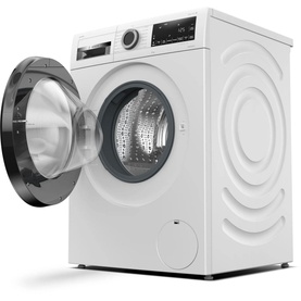 Bosch 9KG 1400RPM Washing Machine in white with open door, front-loading, digital control panel, dark drum interior visible