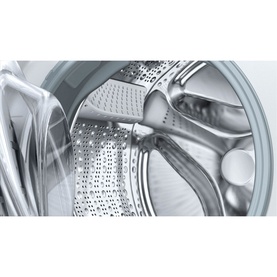 Bosch 9KG 1400RPM Washing Machine close-up of stainless steel drum interior showing paddle lifters and perforated drum wall