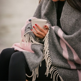 Pink and Grey Cashmere and Merino Throw