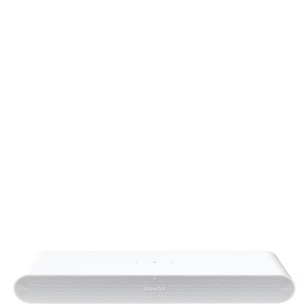 Sonos Ray All In One Soundbar in white, compact rectangular design with mesh grille front and glossy top surface