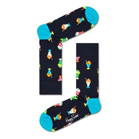 Happy Socks Milkshake Socks in multi, navy base with turquoise cuff and colourful retro milkshake print, reinforced heel and toe