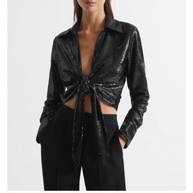 Hannah Tie Front Sequin Top