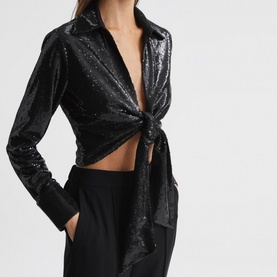 Hannah Tie Front Sequin Top