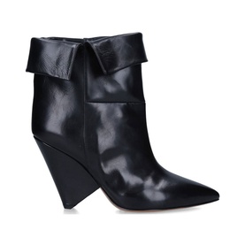Isabel Marant Luliana Ankle Boots in black leather with angular wedge heel, pointed toe, and folded-down cuff detail