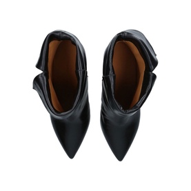 Isabel Marant Luliana Ankle Boots in black leather, overhead view showing pointed toe, folded-down cuff, and tan leather lining