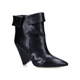 Isabel Marant Luliana Ankle Boots in black leather with pointed toe, folded cuff detail and angular wedge heel