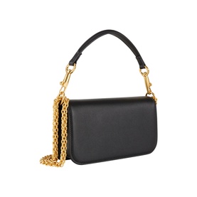 Valentino V Logo Chain Small Shoulder Bag in black leather with gold-tone chain strap, top handle, and flap closure