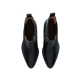 Isabel Marant Delena Boots in black leather, overhead view showing pointed toe, elasticated panels and pull tab detail