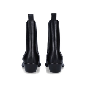 Isabel Marant Delena Boots in black leather, rear view showing elasticated side panels, pull tab, and stacked Cuban heel