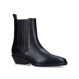 Isabel Marant Delena Boots in black leather, pointed toe, stacked Cuban heel, elasticated side panels, pull tab detail