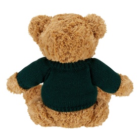 KeelCo Toys Arnotts Teddy Bear, beige plush soft toy, rear view showing dark green knitted sweater with branding detail