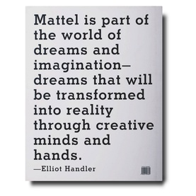 Assouline Mattel: 70 Years of Innovation and Play hardback book, white cover with Elliot Handler quote in bold black typography