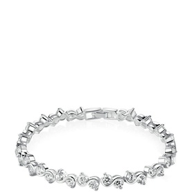 Newbridge Clear Cubic Zirconia Stone Bracelet in silver-plated finish with round CZ stones in wave-link settings
