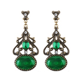 Newbridge Embellished Fob Drop Earrings in antique gold-tone with emerald green and clear crystal glass stones, vintage-inspired drop design