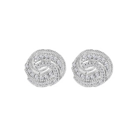 Newbridge Twist Embellished Stud Earrings in silver with interlocking knot design and pav&eacute;-set clear crystals throughout