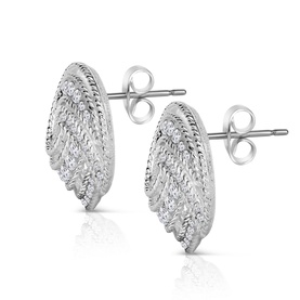 Newbridge Twist Embellished Stud Earrings in silver with leaf-shaped clear crystal baguette settings and butterfly back fastenings