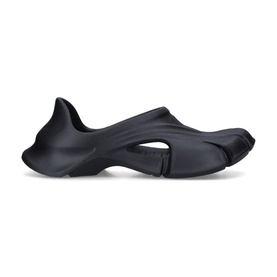 Balenciaga Mold Closed Sandals in black rubber with sculpted cut-out detailing, slip-on style, and moulded footbed on a rubber sole