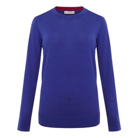 Hobbs Penny Merino Wool Sweater in blue, crew neck with ribbed trims and long sleeves, flat product shot