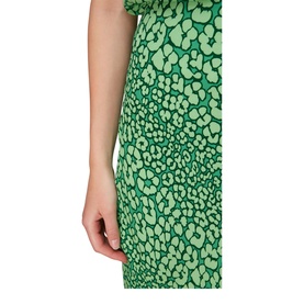 Model wearing Whistles Leopard Petals Bias Cut Skirt in green leopard-floral print, bias cut silhouette, close-up detail view