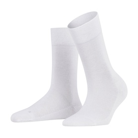 Falke Sensitive London Socks in white, calf-length, plain knit with pressure-free cuffs, shown as a pair